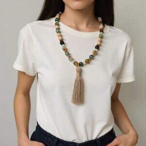 Walk in the Sand. Natural Stone Beads/Peacock Agates adorned with Natural woods